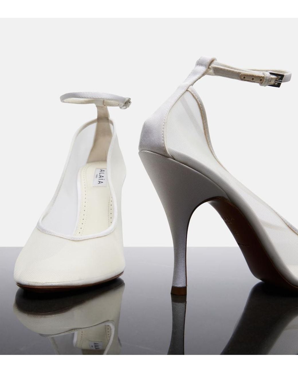Alaïa White Grosgrain-Trimmed Mesh Pumps