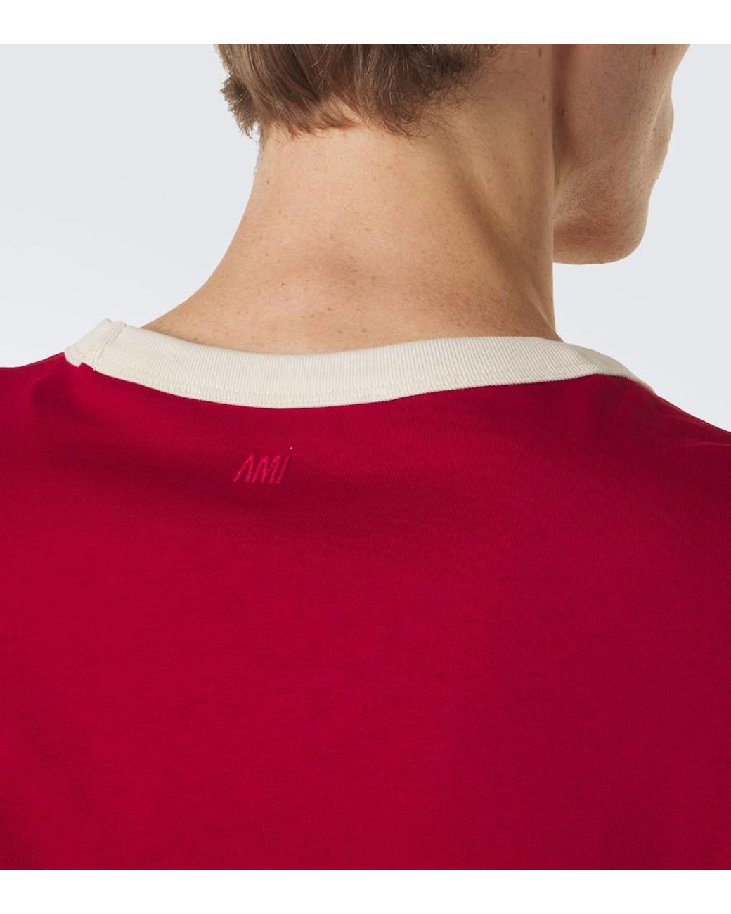 AMI Red Ami De Cour Cotton Jersey T-Shirt for men