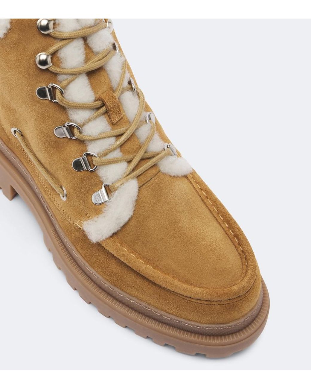 Yves Salomon Natural Shearling-Lined Suede Lace-Up Boots