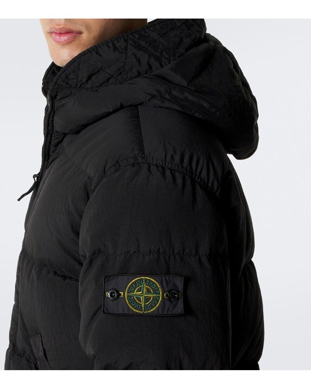 Stone Island Black Hooded Down Jacket for men