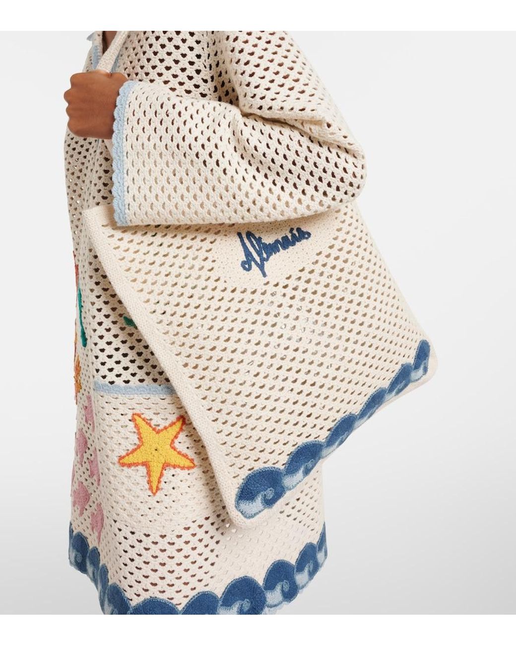 ALÉMAIS White Splash Applique Crochet Tote Bag