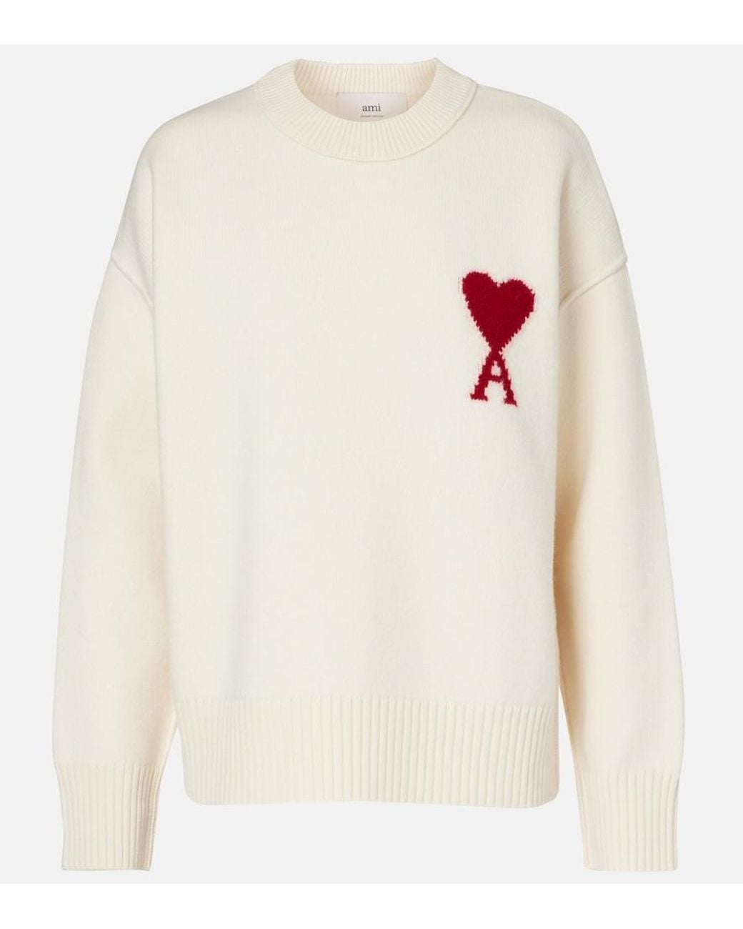 AMI White Ami De Cour Virgin Wool Sweater