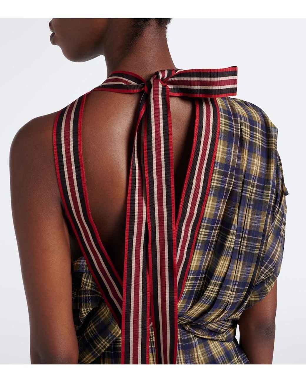 Dries Van Noten Gray Checked Draped One-Shoulder Top