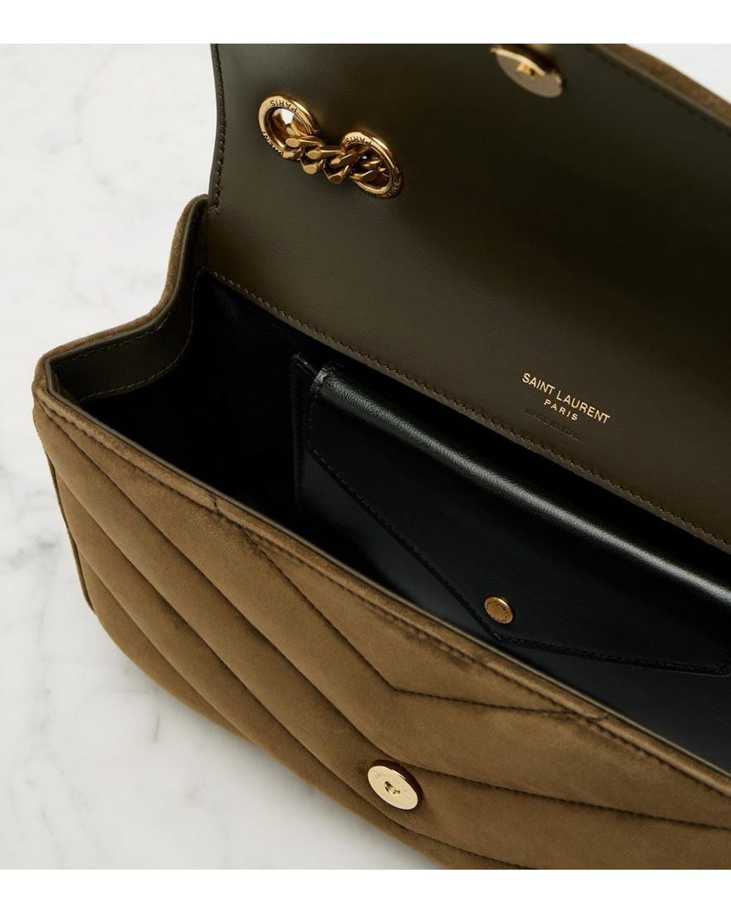 Saint Laurent Natural Loulou Small Suede Shoulder Bag