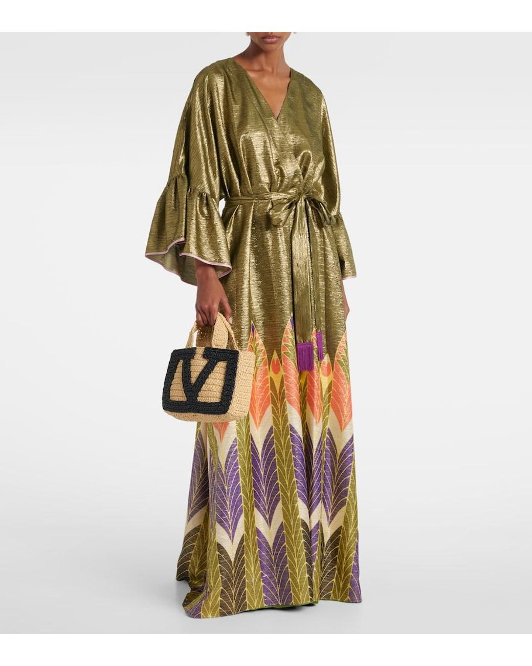 Valentino Green Printed Silk-Blend Gown