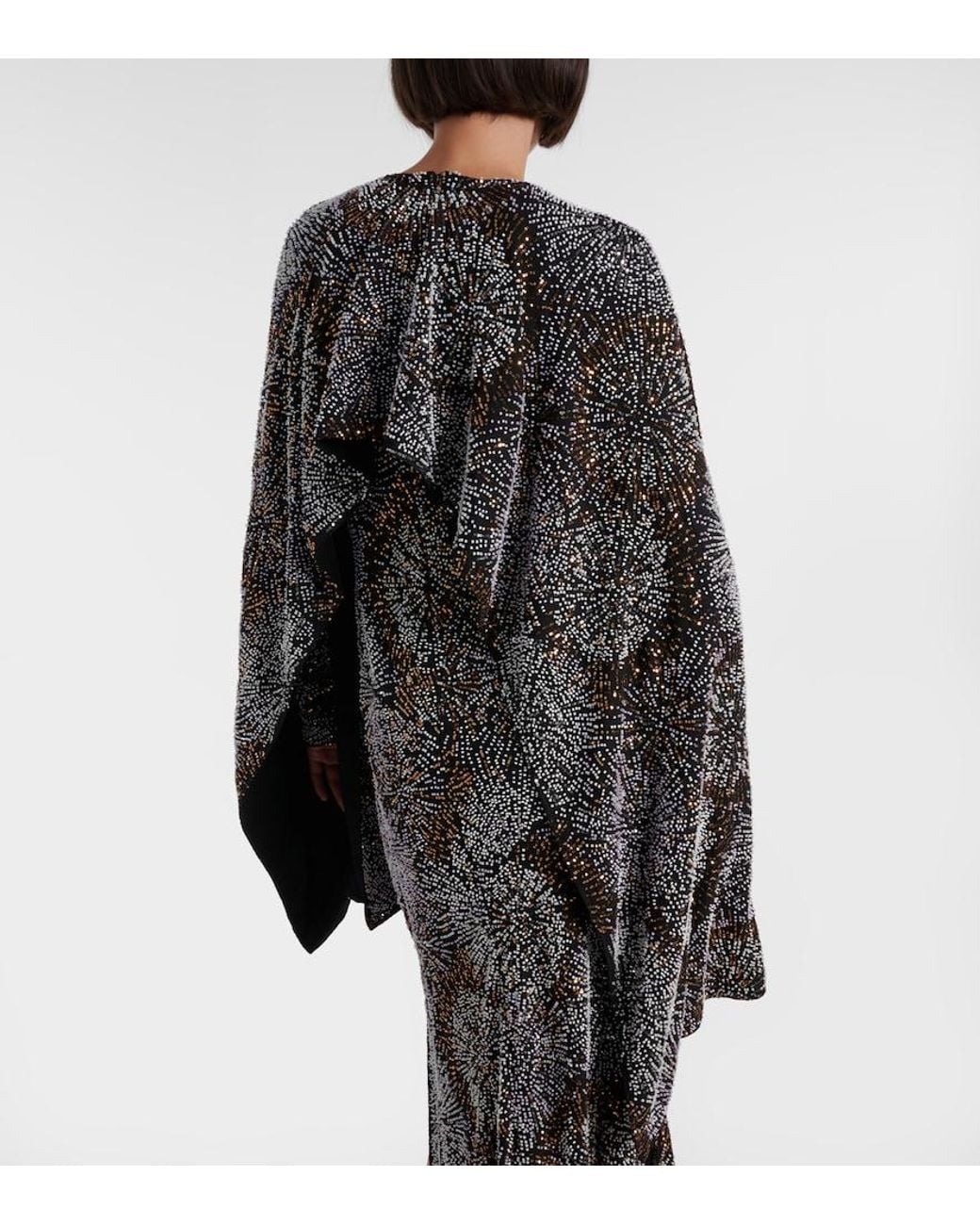 Rabanne Gray Embellished Caped Gown