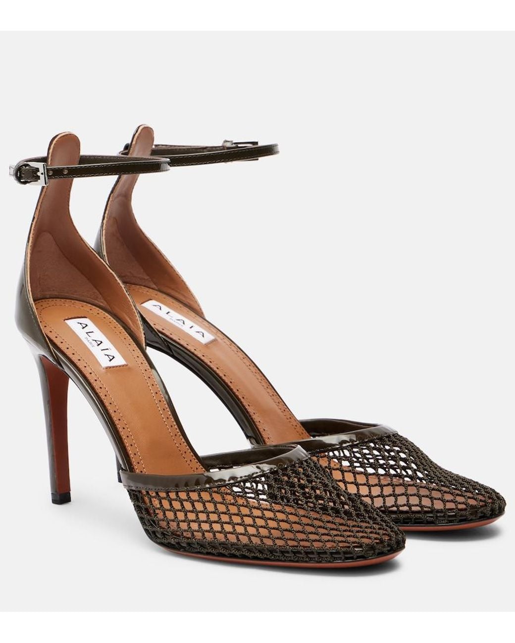 Alaïa Brown 90 Mesh And Patent Leather Pumps