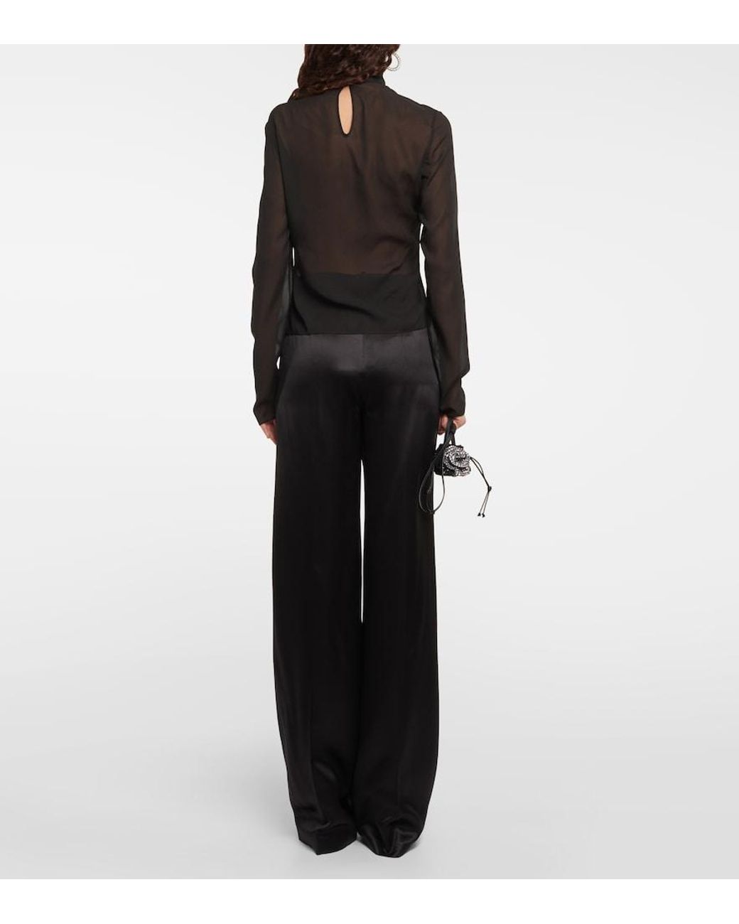 Magda Butrym Black Floral-Applique Sheer Silk Blouse