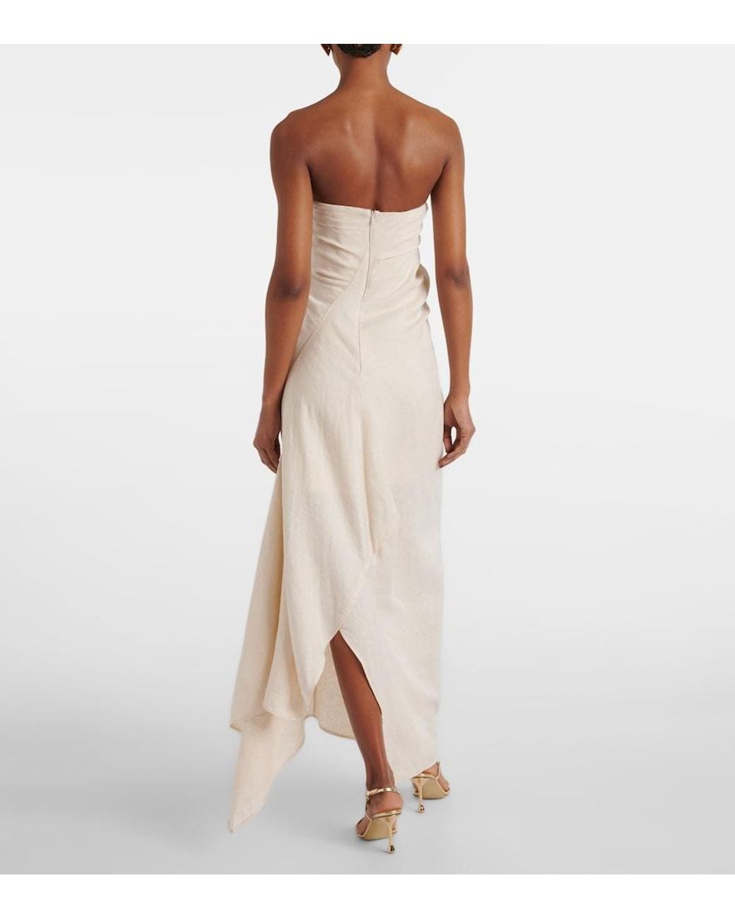 Staud White Caravaggio Draped Linen Maxi Dress