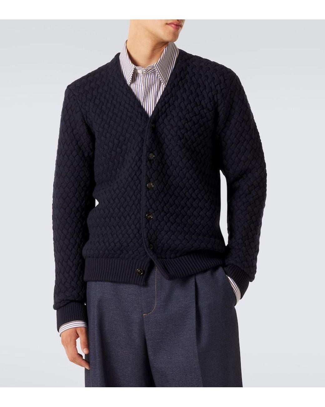 Bottega Veneta Blue Intrecciato Wool Cardigan for men