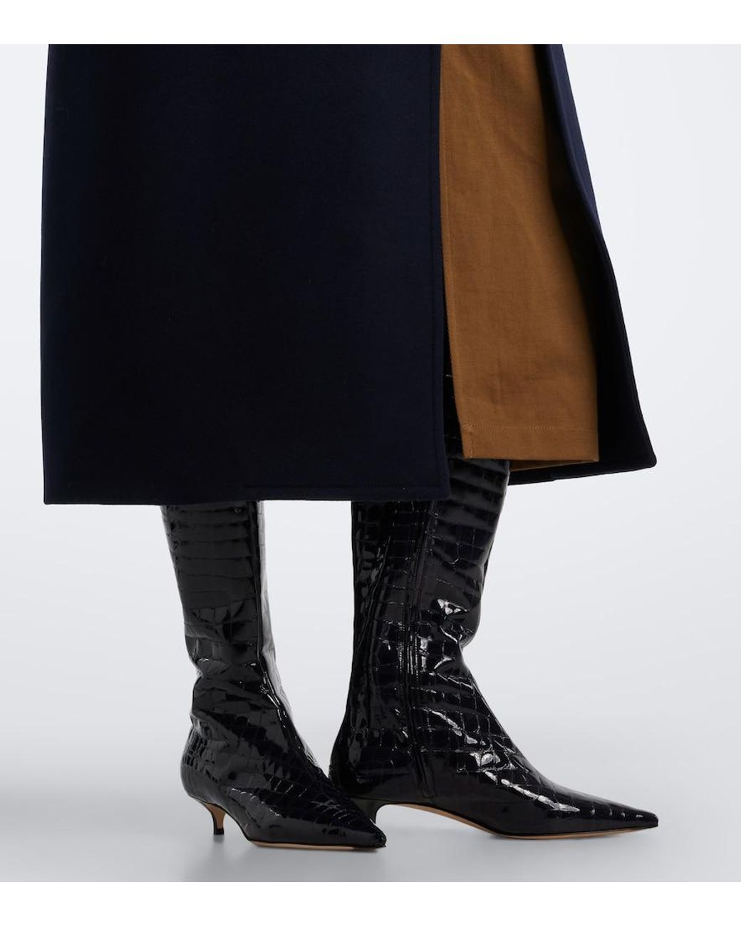 Jimmy Choo Black Amis Croc-Effect Leather Knee-High Boots