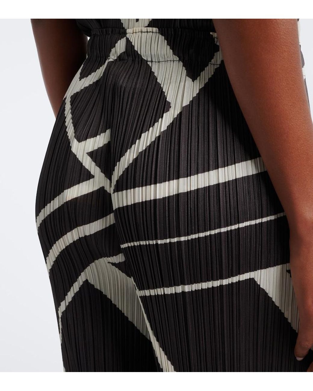 Pleats Please Issey Miyake Gray Fold Line Pleated Printed Wide-Leg Pants