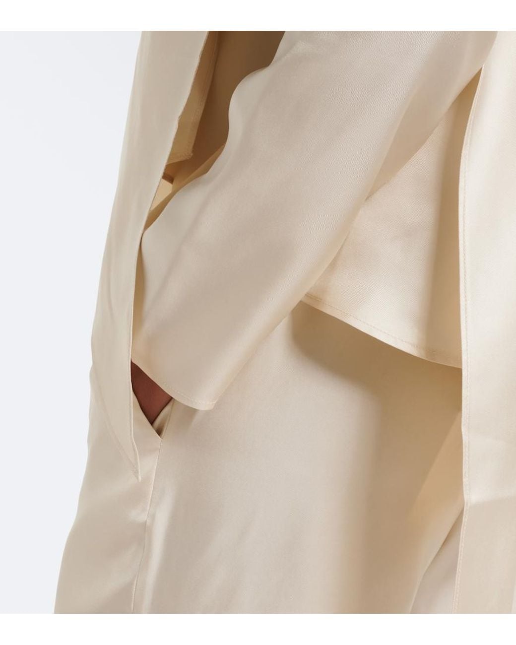 Loulou de Saison White Gala Draped Scarf-Detail Silk Twill Top