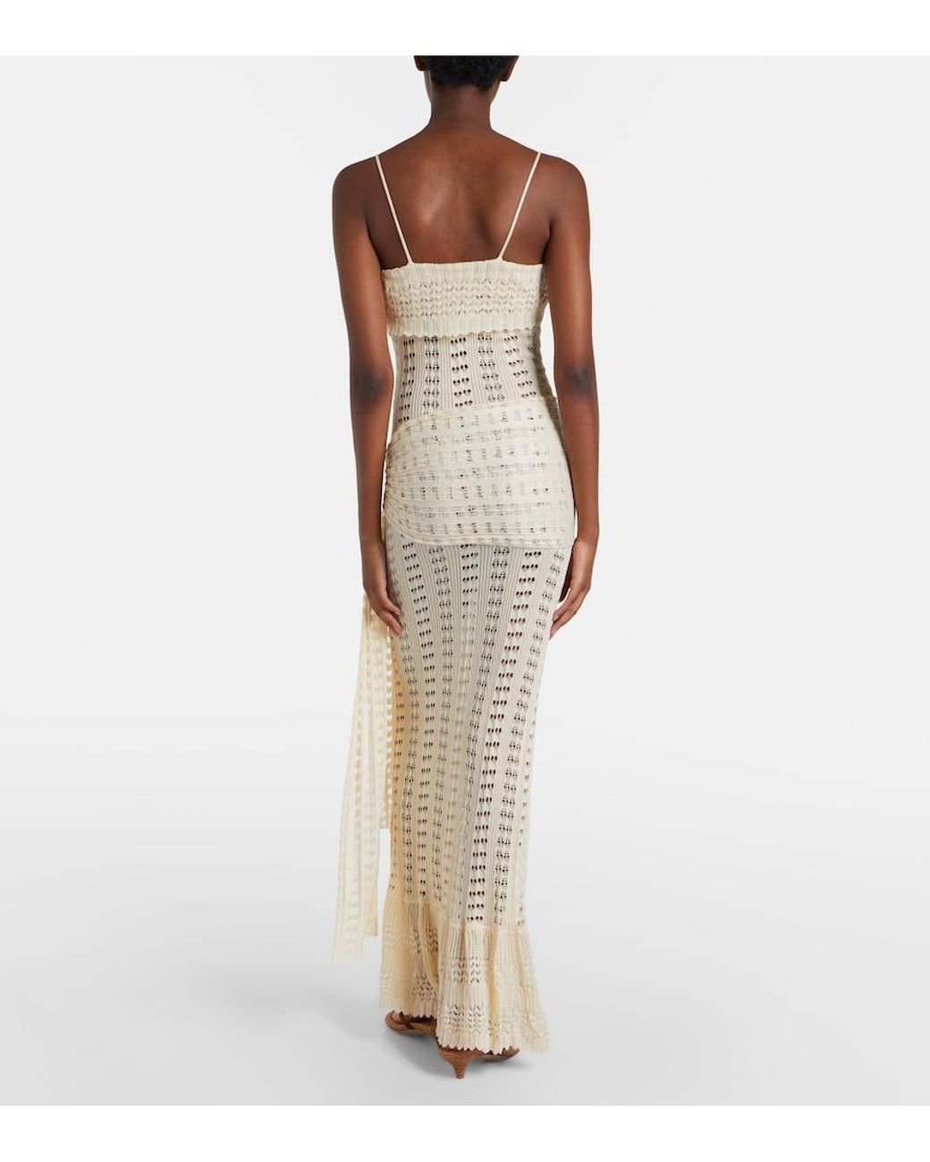 AYA MUSE Natural Ruffled Pointelle Maxi Dress