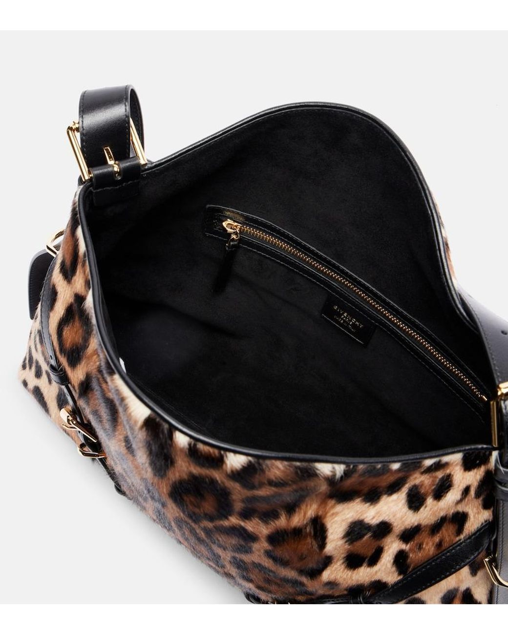 Givenchy Black Voyou Medium Leopard-Print Shoulder Bag