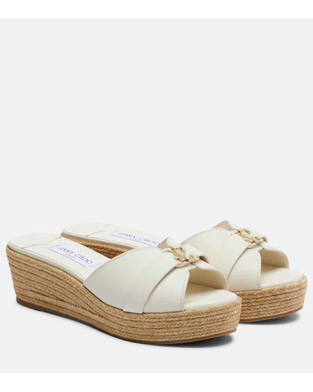 Jimmy Choo White Leda Wedge Espadrilles