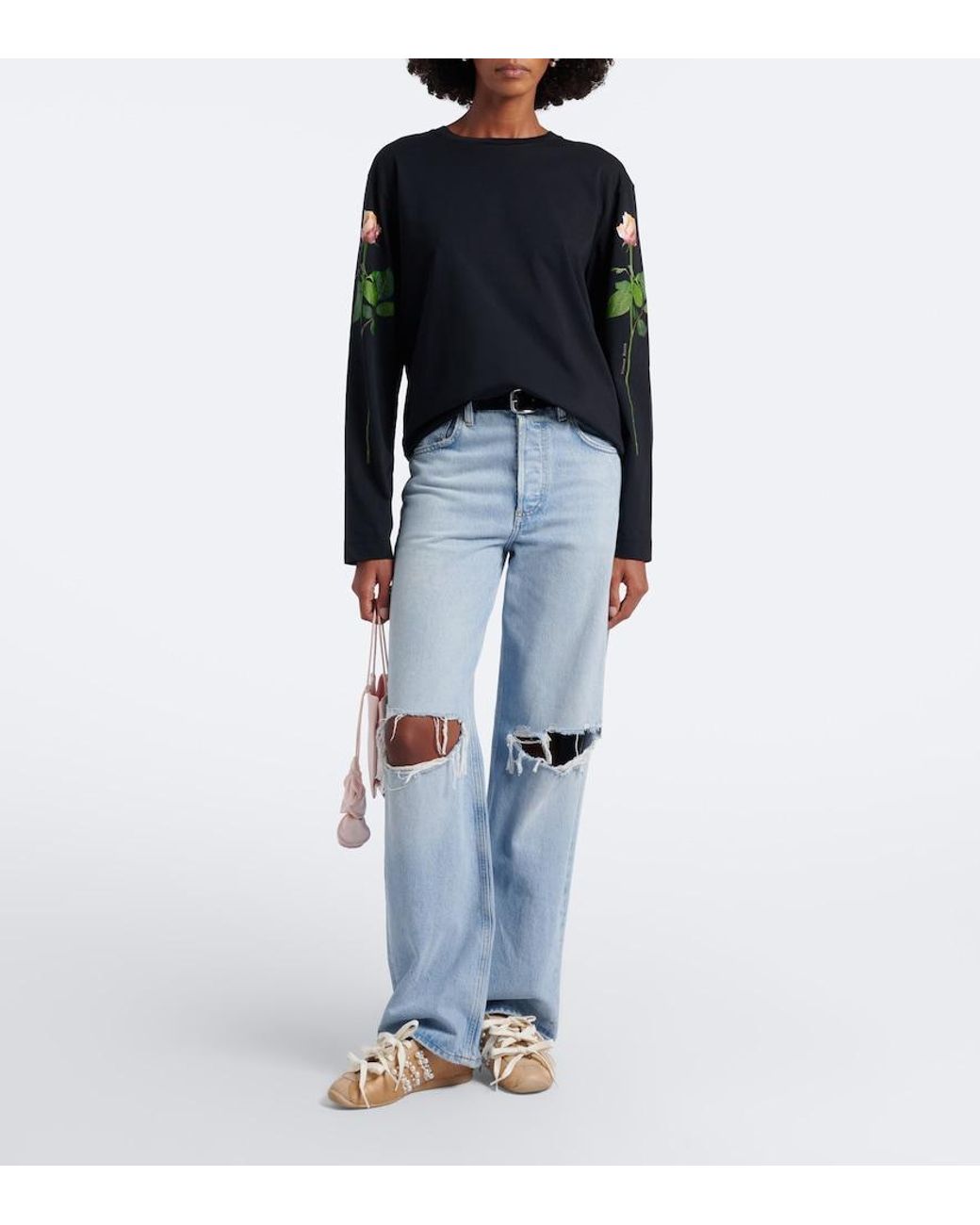 Simone Rocha Blue Floral Cotton Jersey T-Shirt