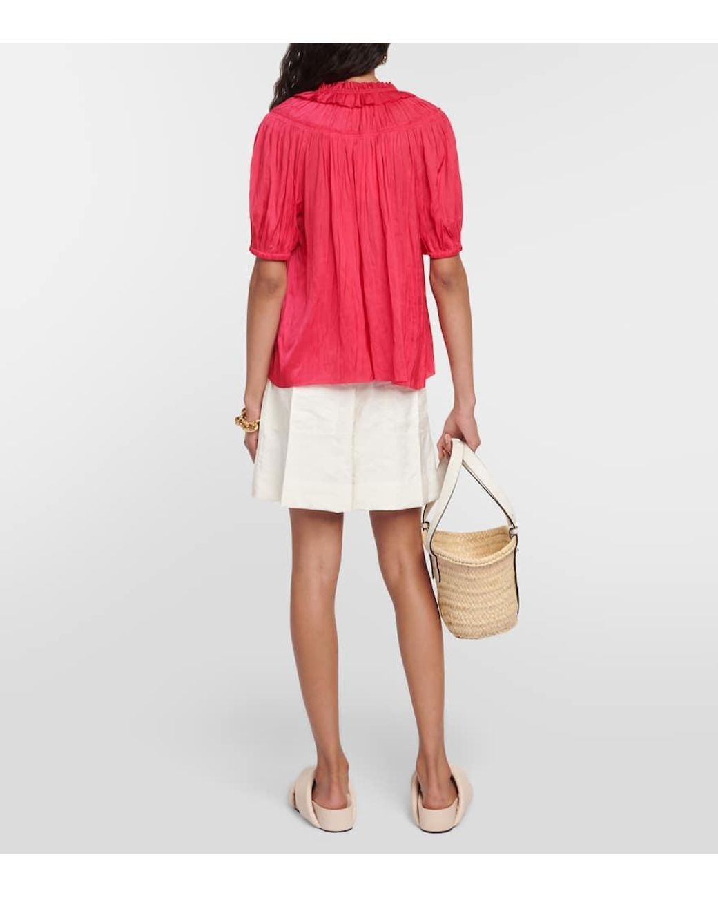 Ulla Johnson Pink Eleni Plissé Satin Top