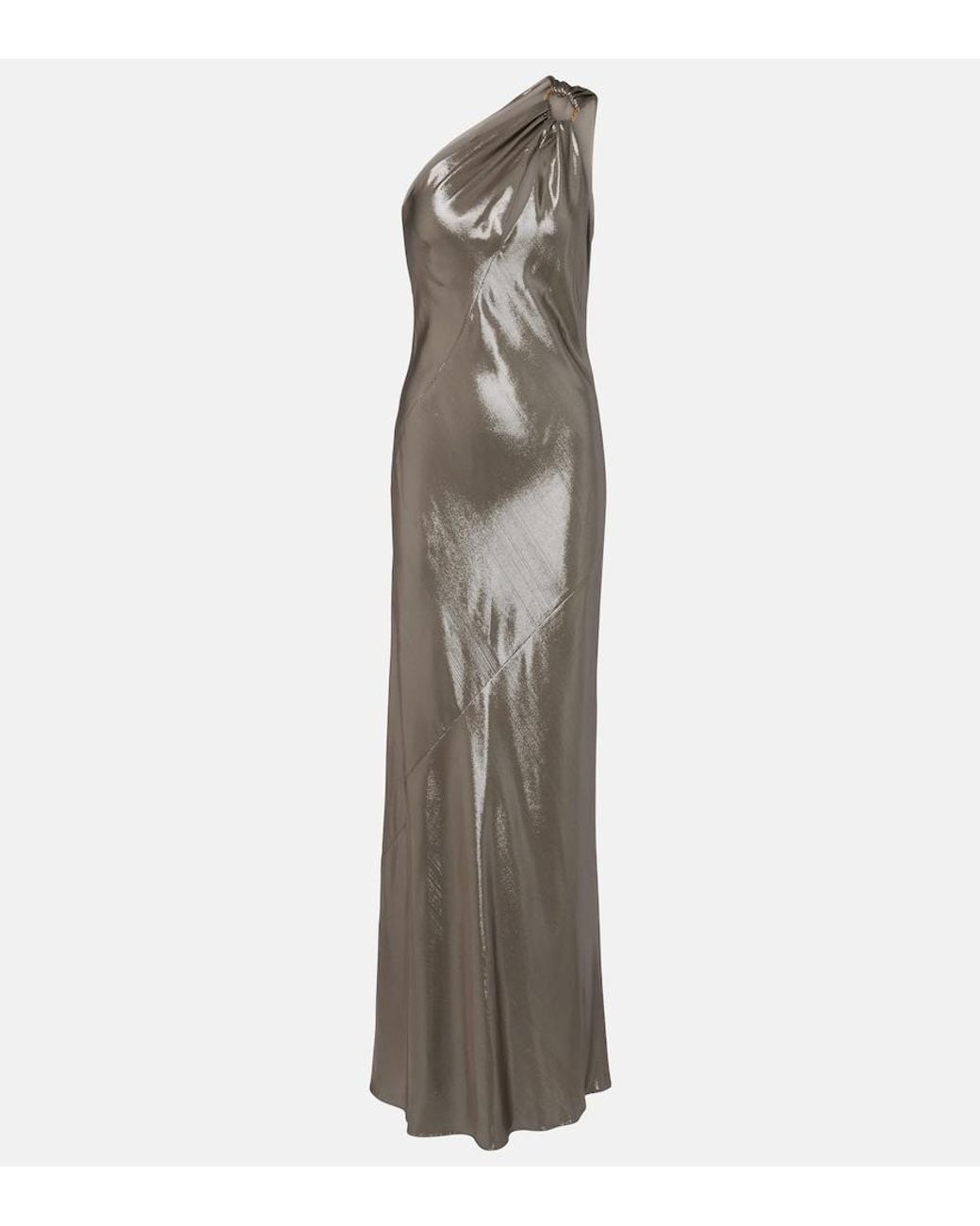 Max Mara Gray Odissea One-Shoulder Lame Gown