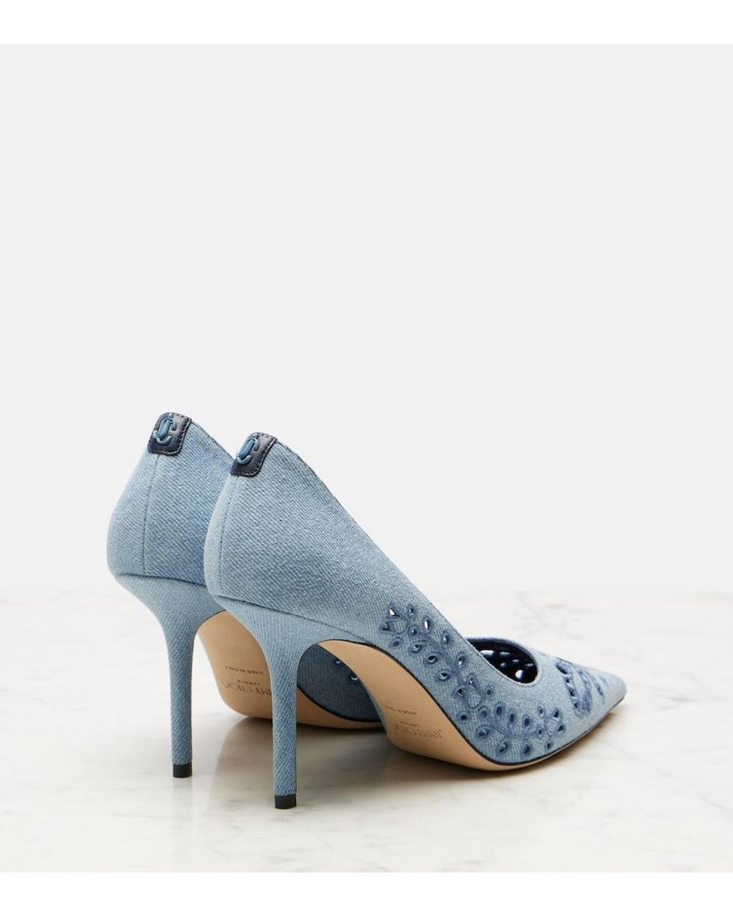 Jimmy Choo Love 85 Embroidered Denim Pumps in Blue | Lyst