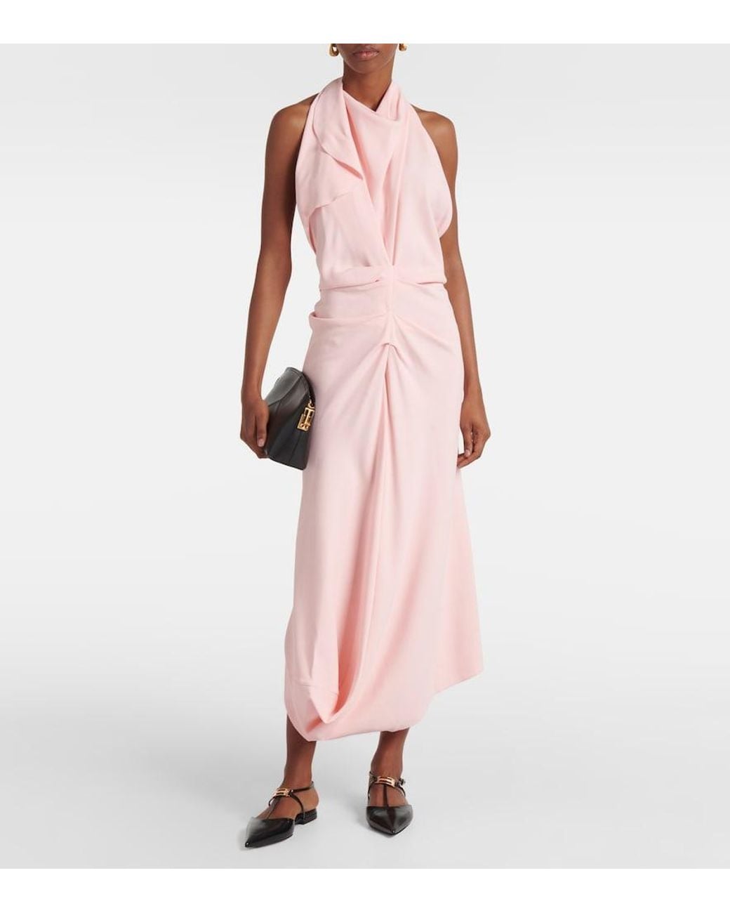 Victoria Beckham Pink Scarf-Detail Open-Back Crepe Dress