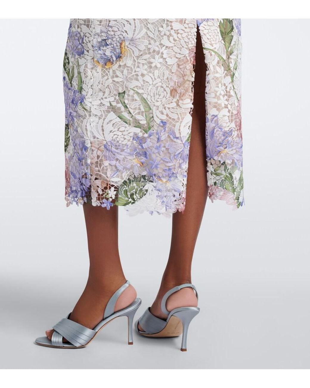Oscar de la Renta White Floral Guipure Lace Midi Skirt