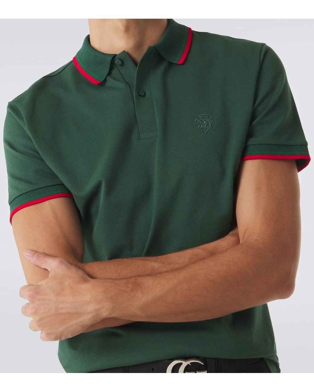 Gucci Green Cotton-Blend Pique Polo Shirt for men