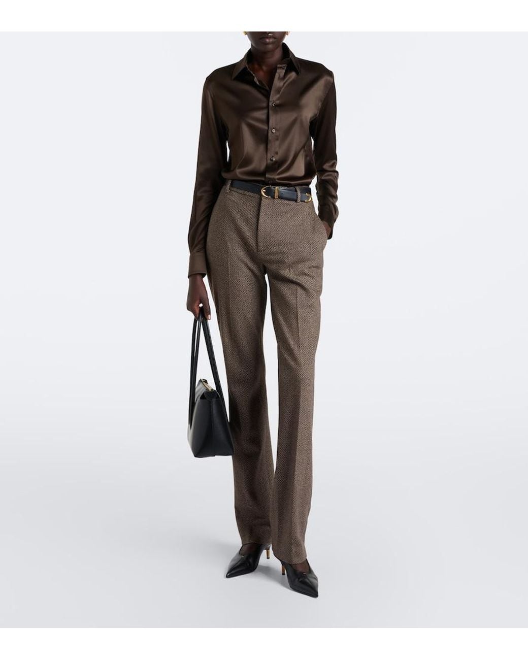 Ralph Lauren Brown Silk-Blend Satin Shirt