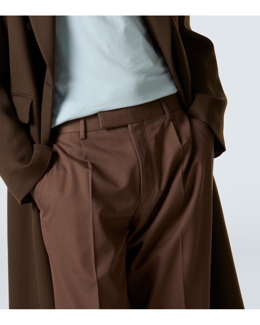 Zegna Brown Cotton And Wool Straight Pants for men