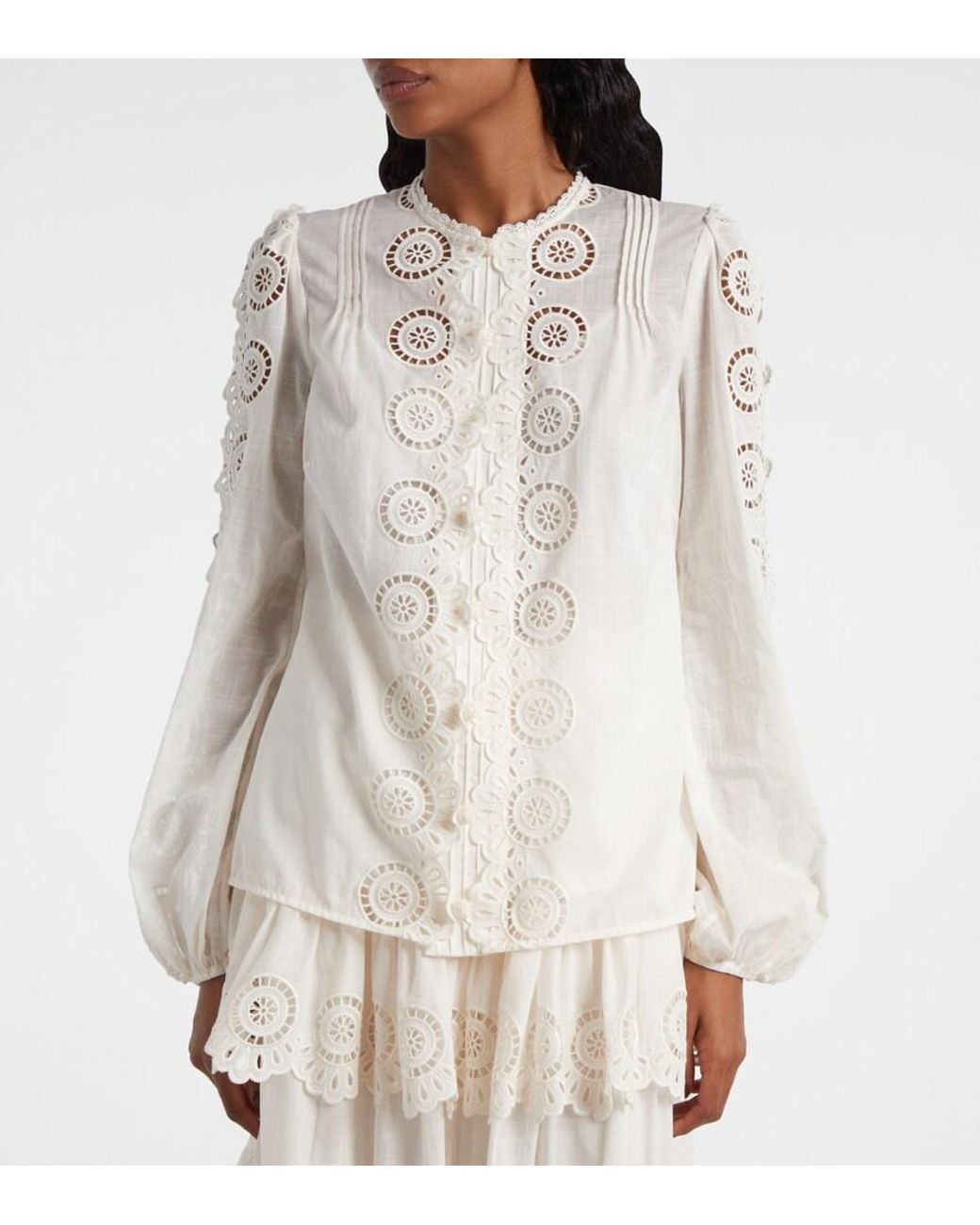 Zimmermann White Lucky Embroidered Cotton Blouse