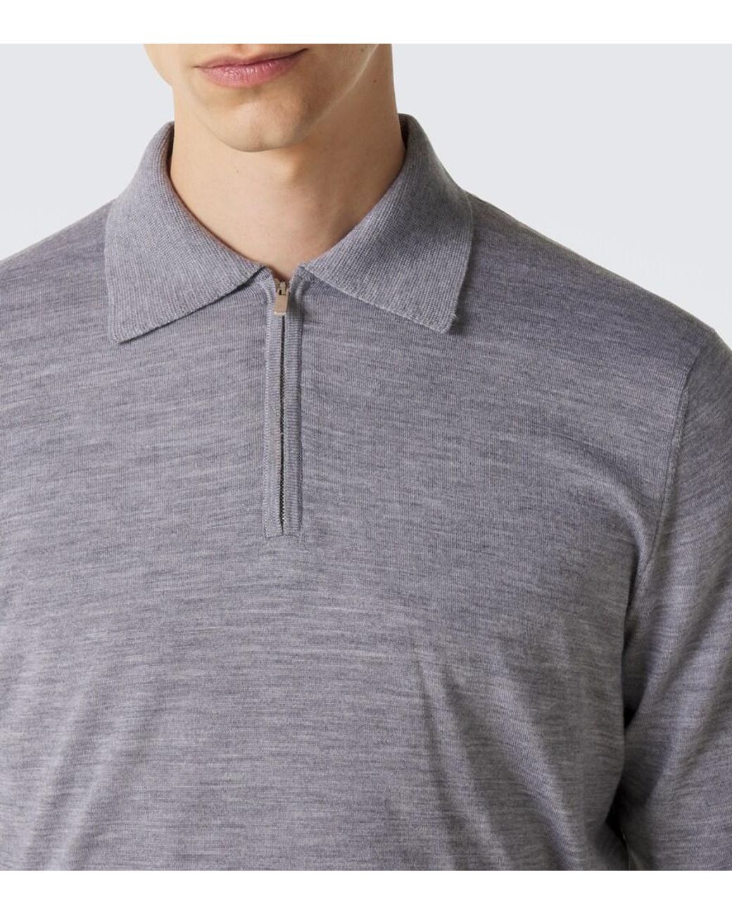 Lardini Gray Wool, Silk, And Cashmere Polo Sweater for men
