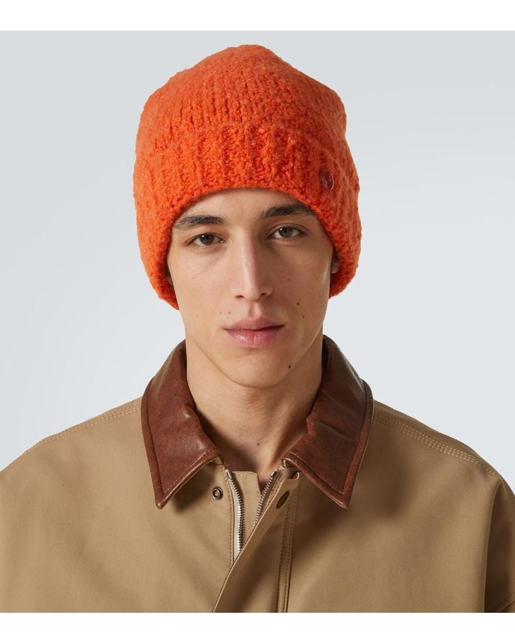 God's True Cashmere Orange Vermillion Wind Cashmere Beanie for men