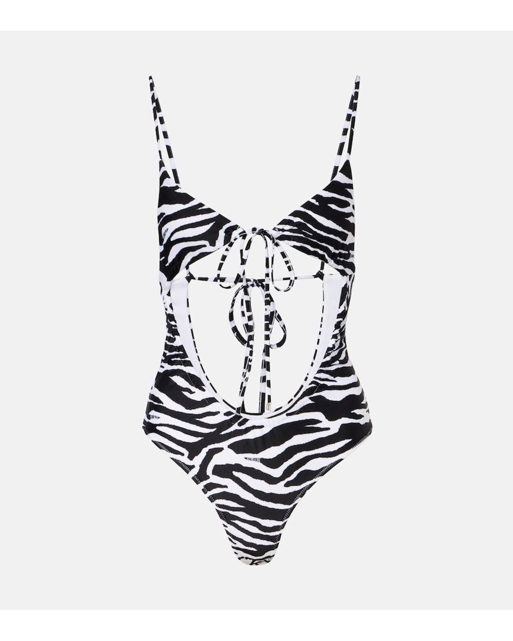 The Attico White Cutout Zebra-Print Swimsuit