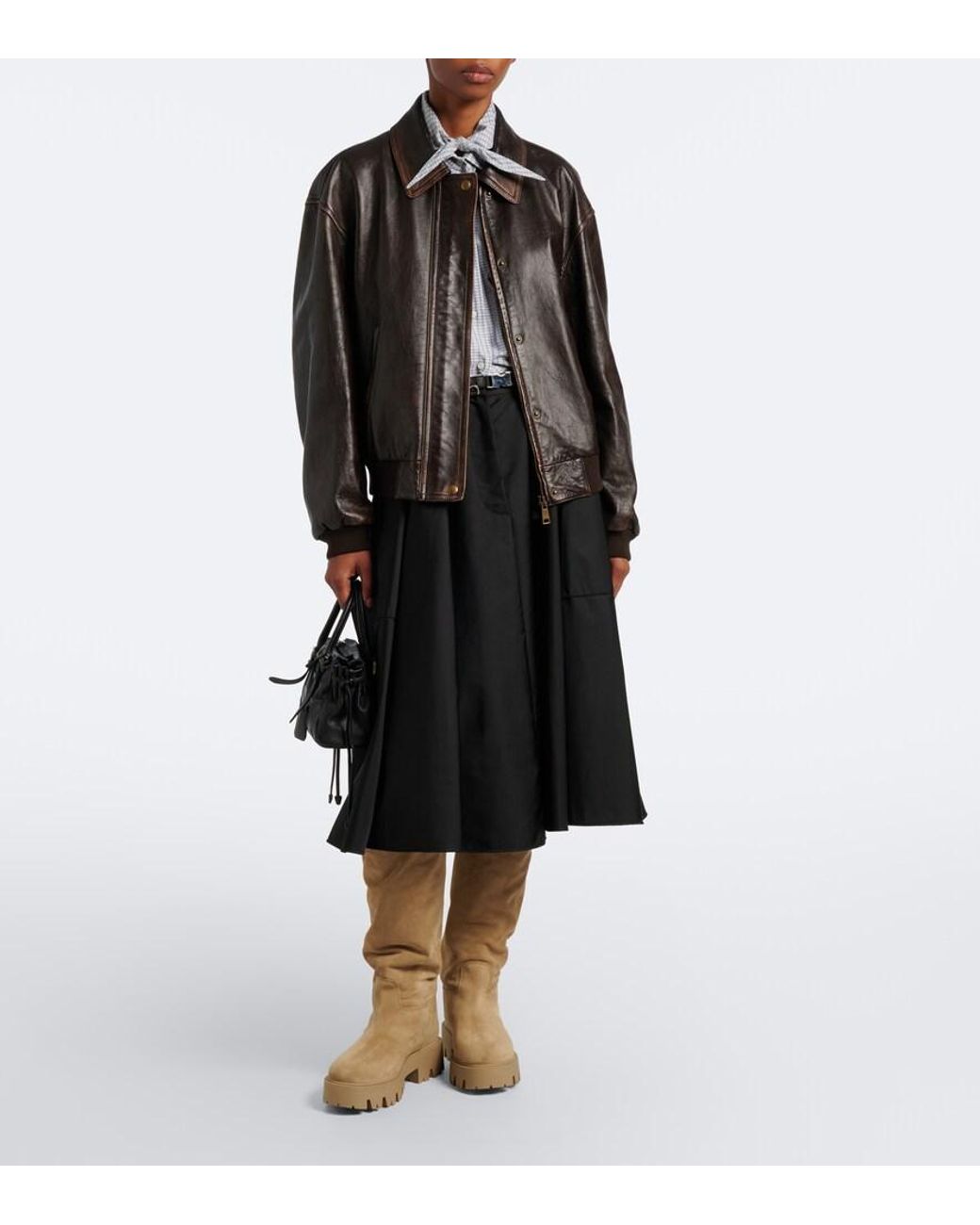 Prada Natural Shearling-Lined Suede Knee-High Boots