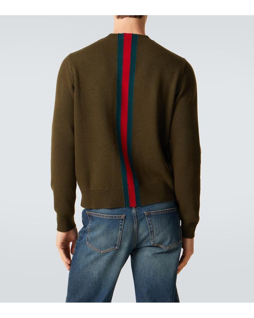 Gucci Green Web Stripe Wool Sweater for men