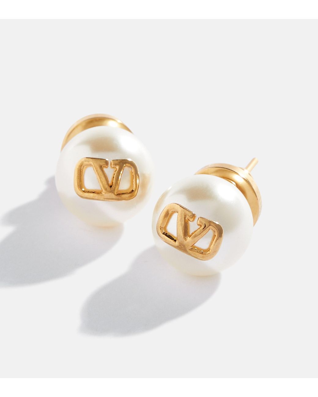 Valentino Vlogo Faux Pearl Stud Earrings in Gold (Metallic) - Lyst