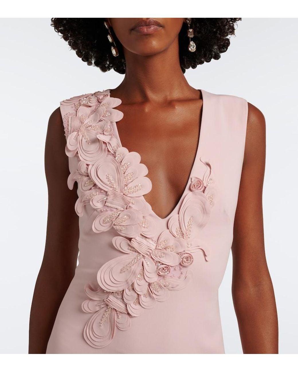 Costarellos Purple Jevi Embellished Floral Applique Crepe Gown