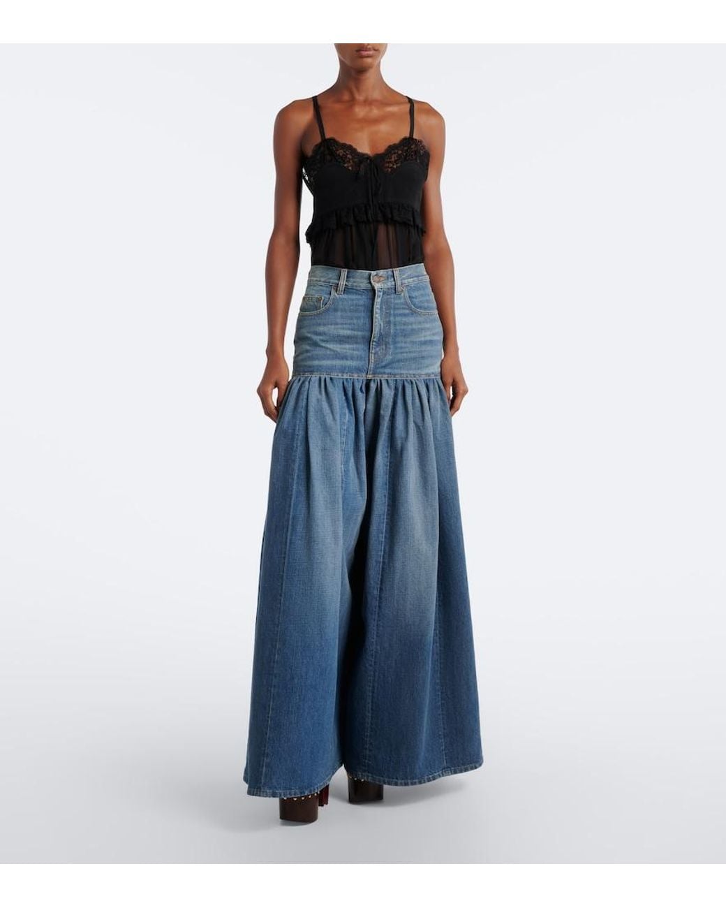 Chloé Blue Pleated Wide-Leg Jeans
