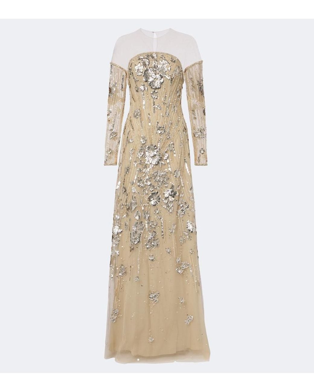 Georges Hobeika Natural Embellished Tulle Gown