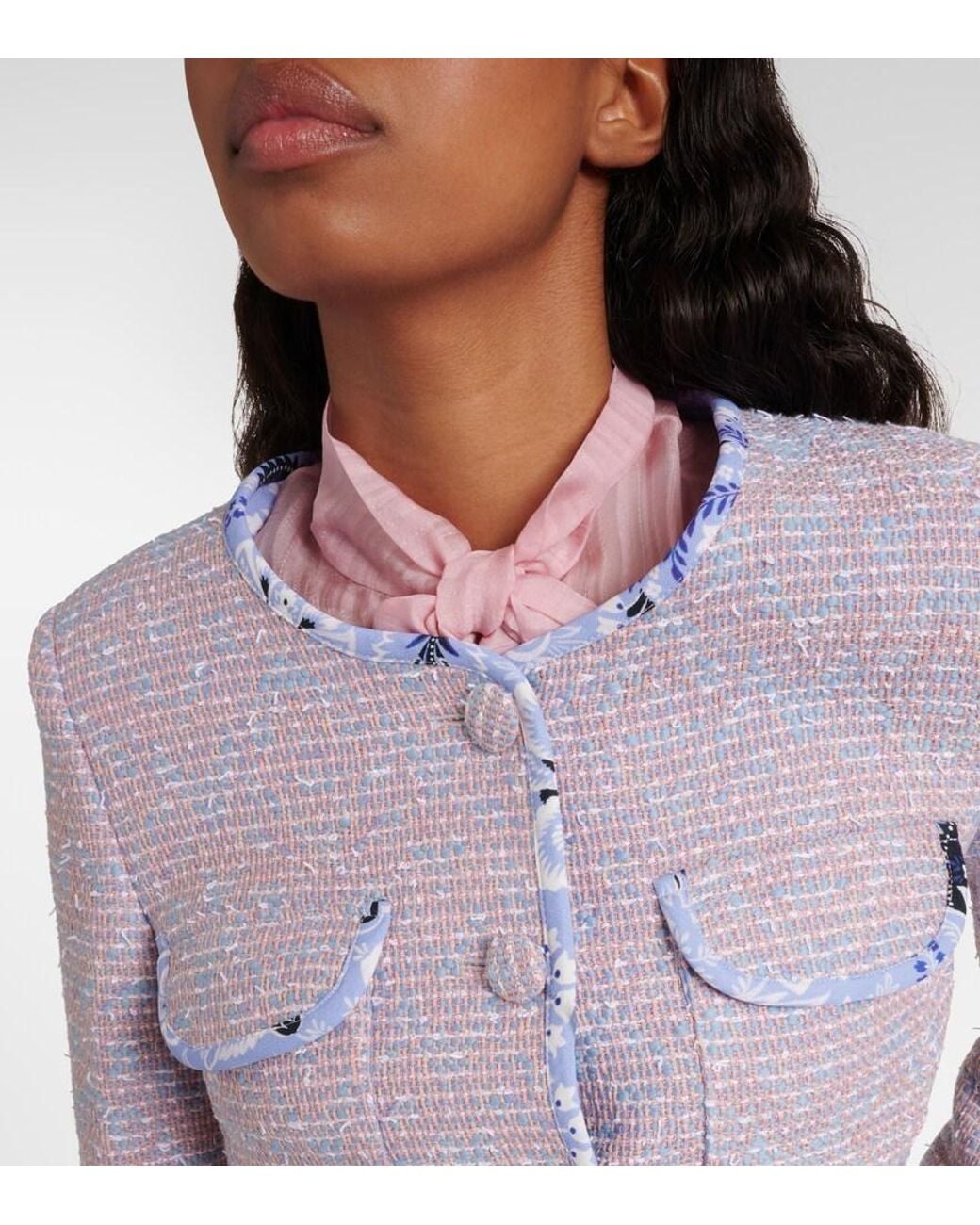 Etro Purple Checked Wool-Blend Tweed Jacket