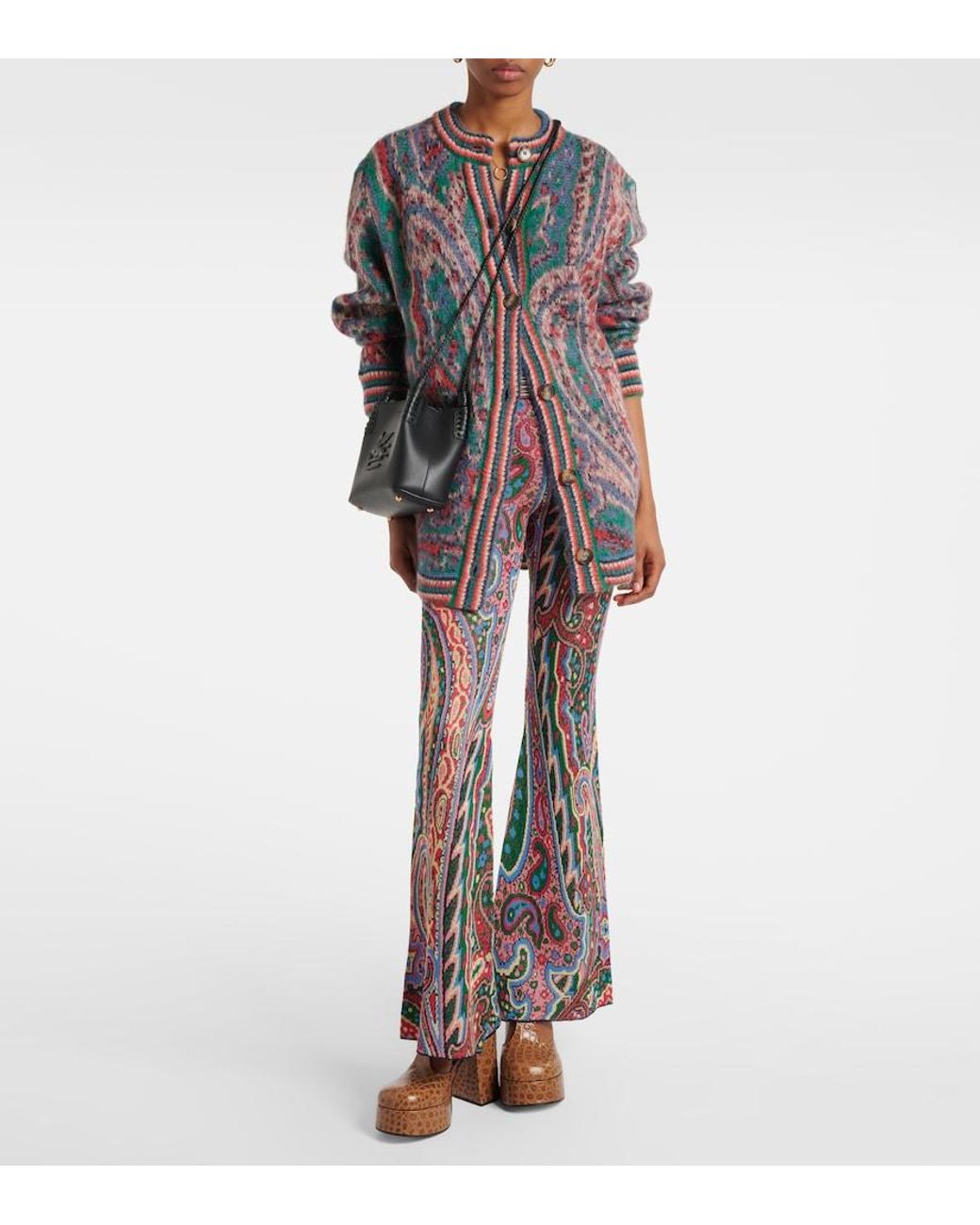 Etro Multicolor Knitted Paisley Jacquard Flared Pants