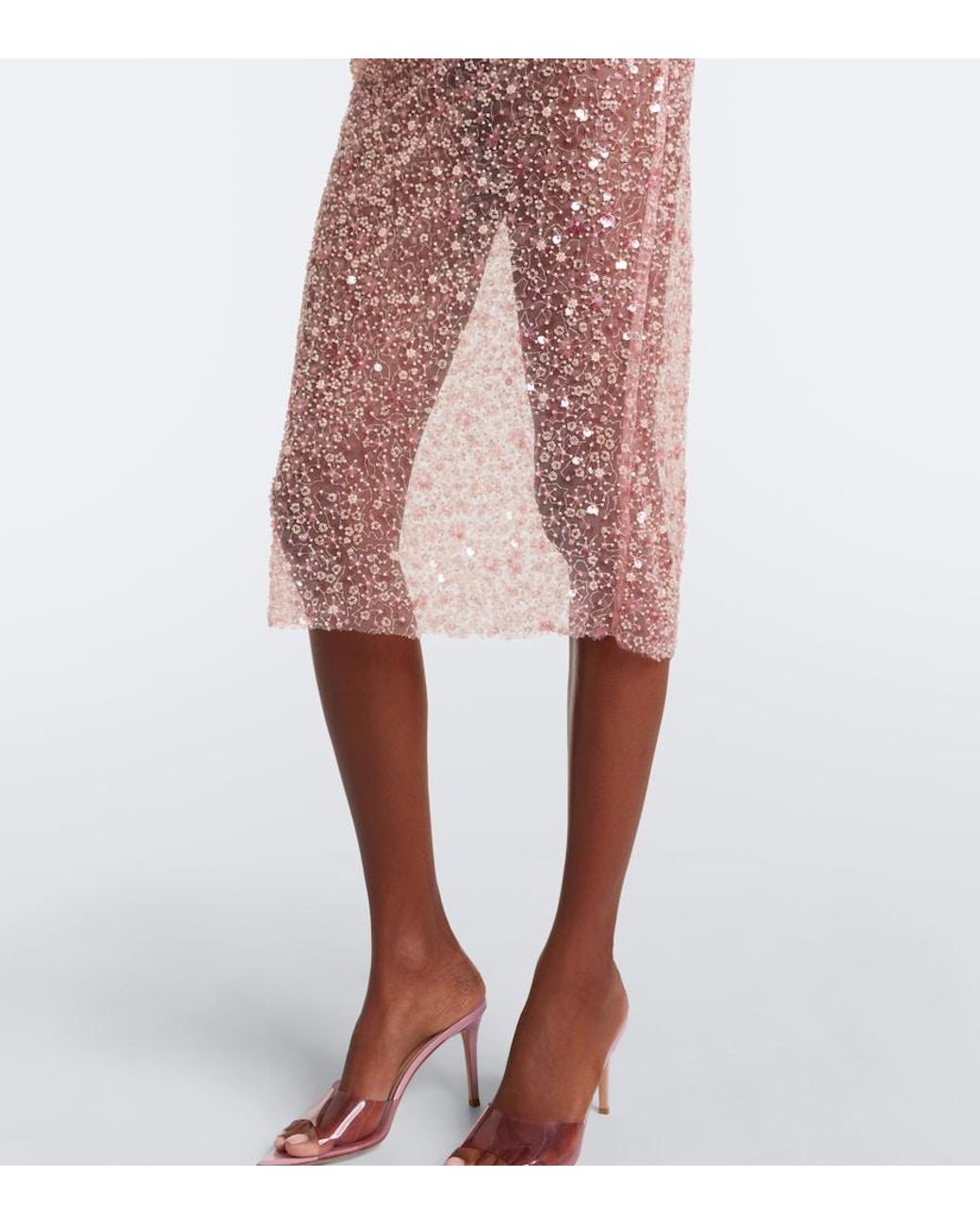The New Arrivals Ilkyaz Ozel Pink Olympia Sequined Silk Midi Dress