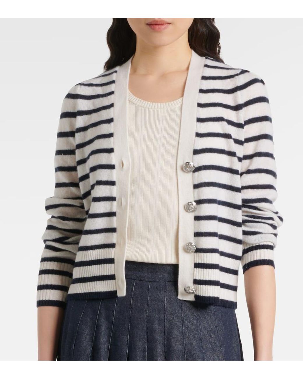 Veronica Beard Blue Solene Striped Cashmere Cardigan