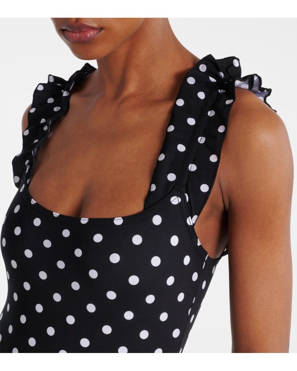 Karla Colletto Black Polka-Dot Ruffled Swimsuit