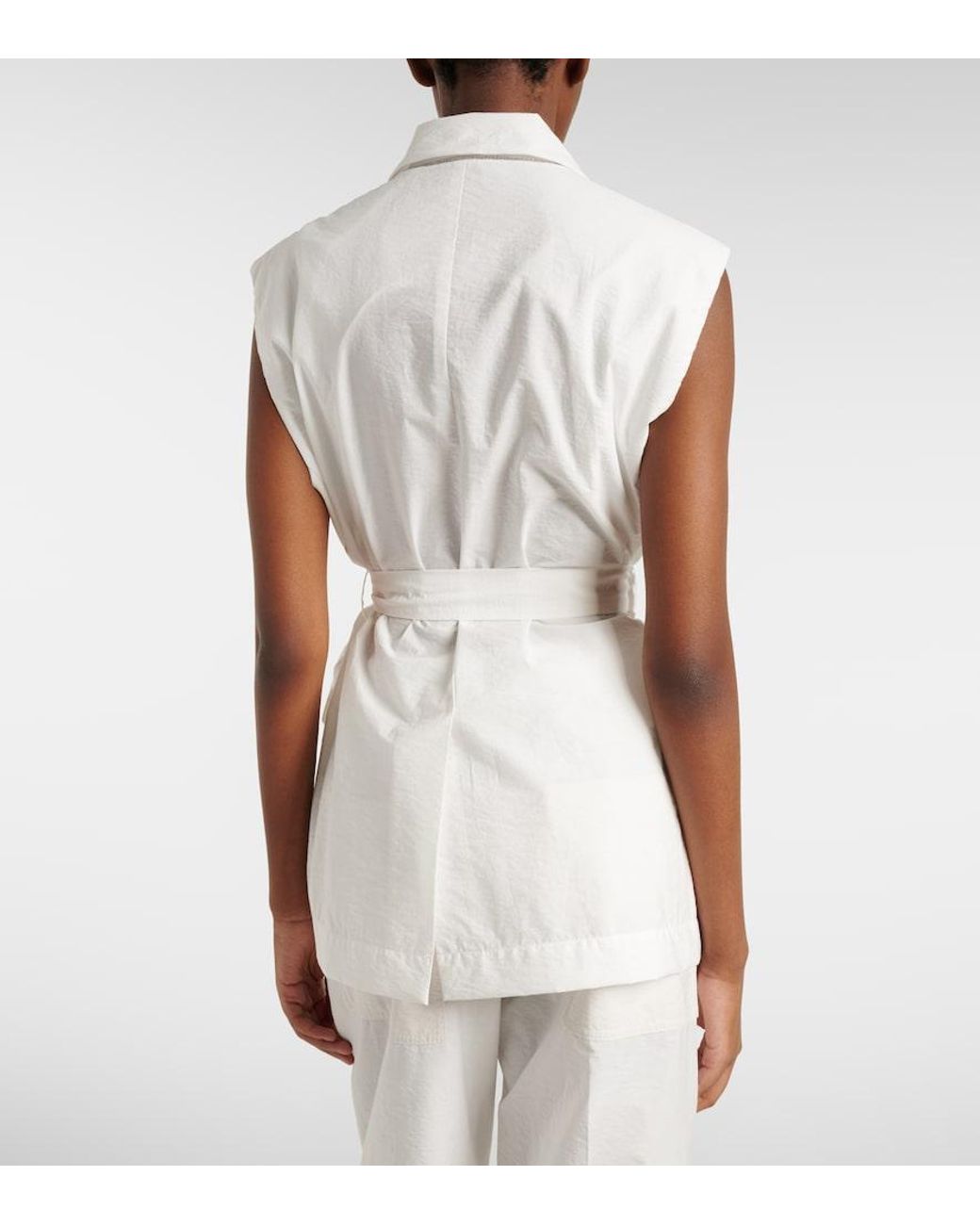 Brunello Cucinelli White Belted Cotton-Blend Vest