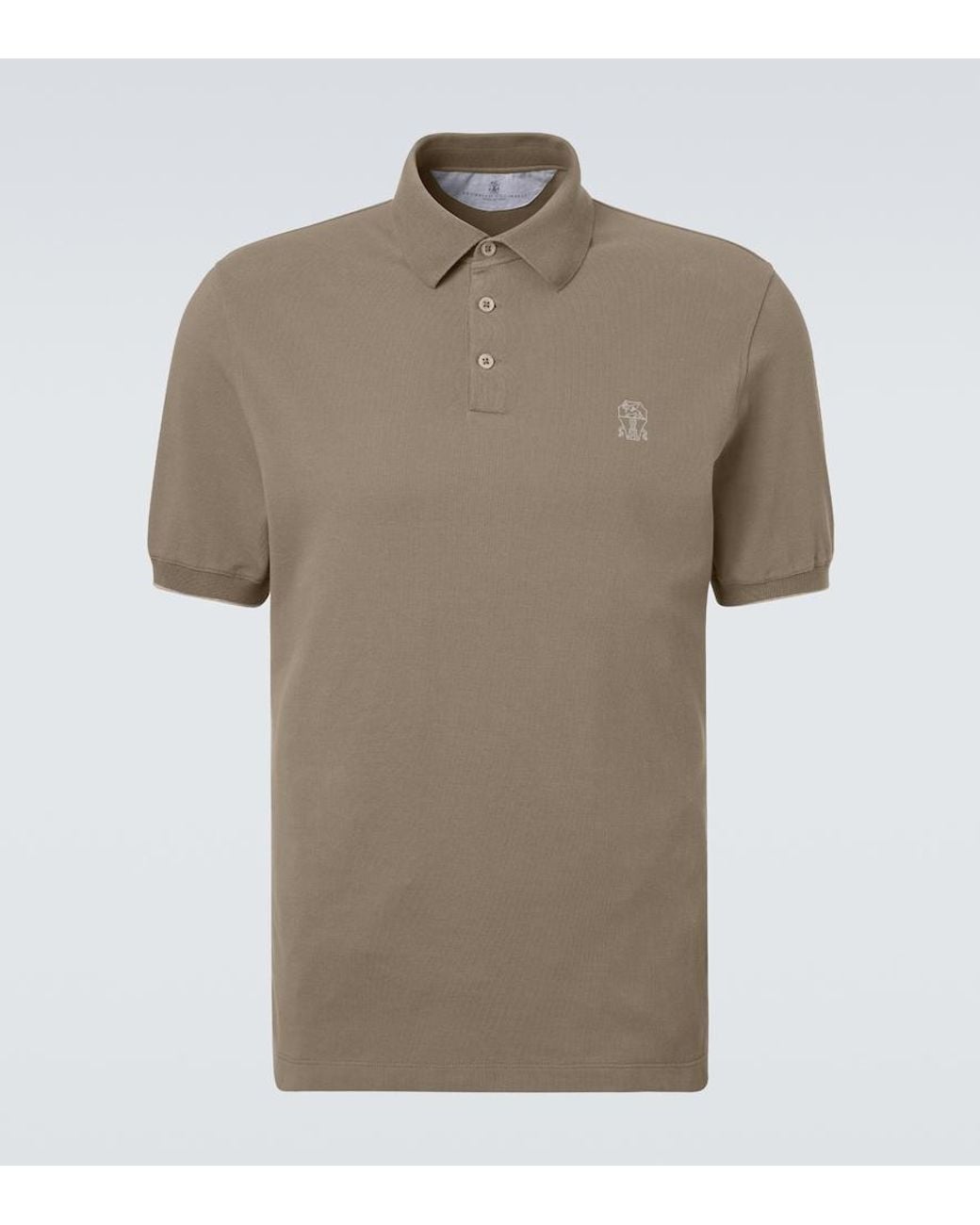 Brunello Cucinelli Natural Logo Cotton Pique Polo Shirt for men