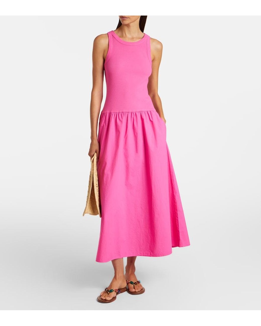 Velvet Pink Romilly Cotton-Blend Midi Dress