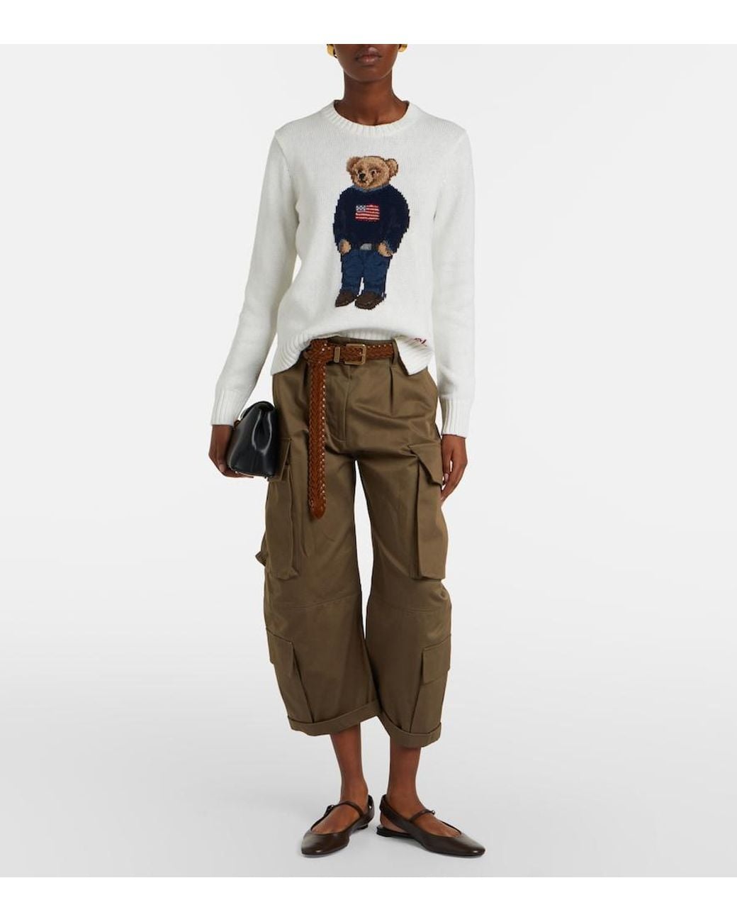 Polo Ralph Lauren Blue Polo Bear Intarsia Linen And Cotton Sweater