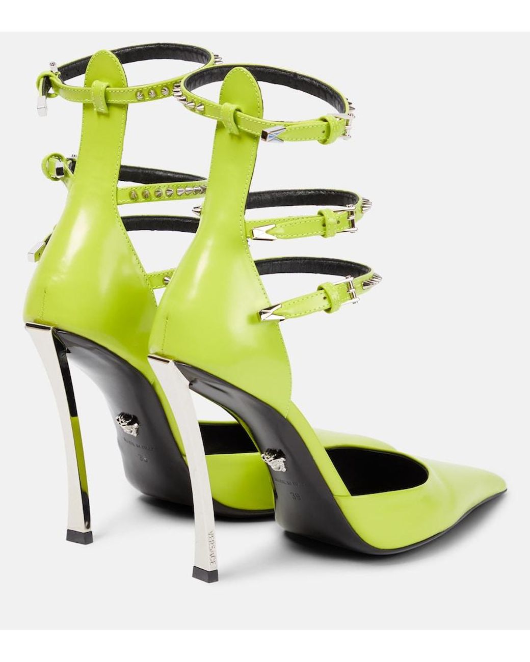 Versace Green Spiked Pin Point Leather Pump