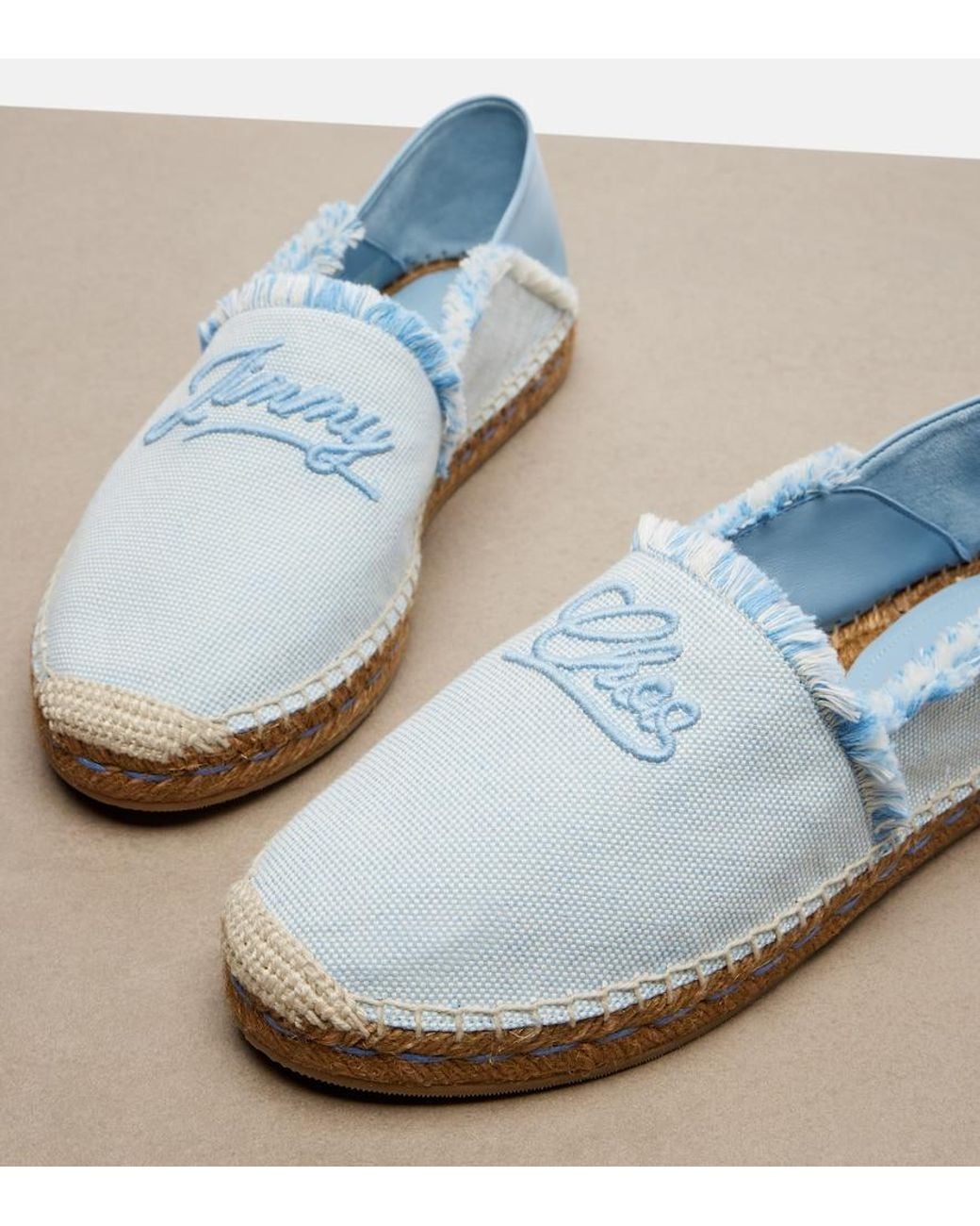 Jimmy Choo Blue Avi Embroidered Canvas Espadrilles